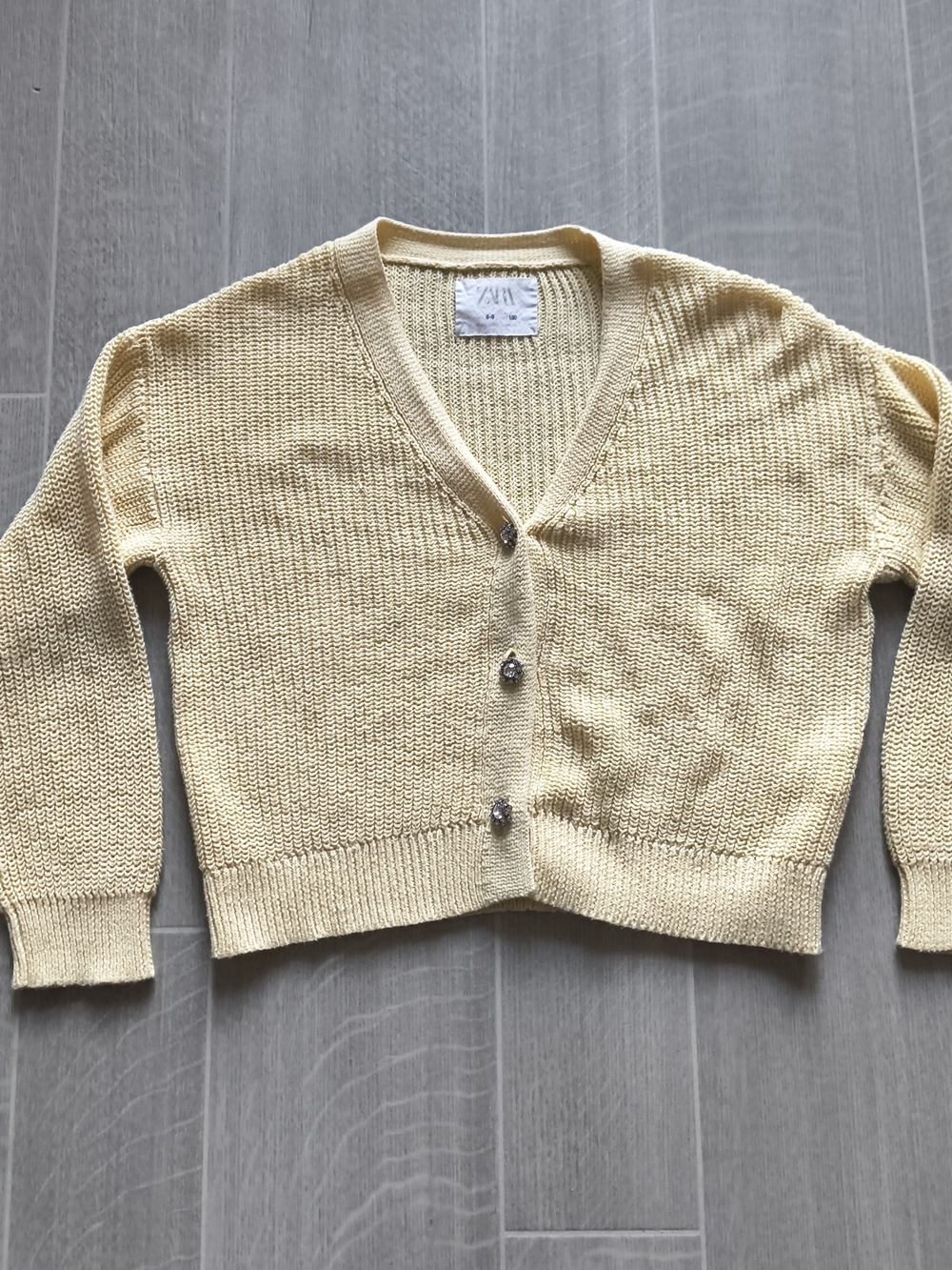 Zara Pale Yellow V-Neck Knit Cardigan with Decorative Buttons